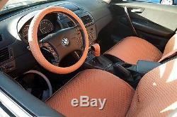 Seat Cover Shift Knob Belt Steering Wheel Orange Brown PVC Leather Upgrade 2041d