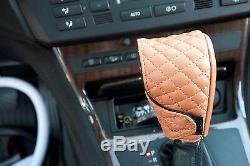 Seat Cover Shift Knob Belt Steering Wheel Orange Brown PVC Leather Upgrade 2041d