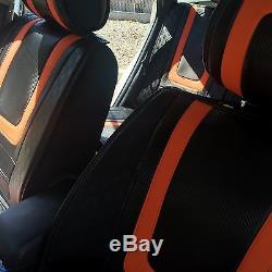 Seat Cover Shift Knob Steering Wheel Black Orange Carbon PVC Leather 34031a