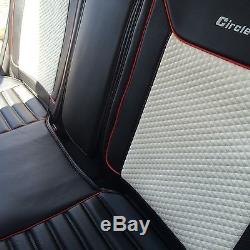 Seat Cover Shift Knob Steering Wheel Black + White PVC Leather 33071c Sedan SUV