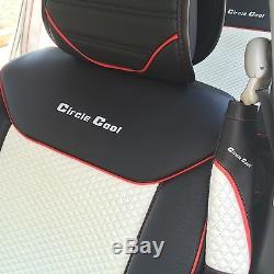Seat Cover Shift Knob Steering Wheel Black + White PVC Leather 33071c Sedan SUV