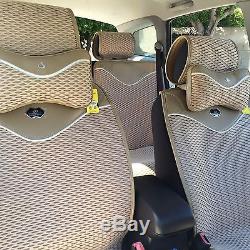 Seat Cover Shift Knob Steering Wheel Cushion Beige Cloth 3D Design 43001c