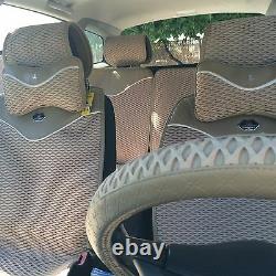Seat Cover Shift Knob Steering Wheel Cushion Beige Cloth 3D Luxury Set 43001d