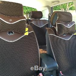 Seat Cover Shift Knob Steering Wheel Cushion Brown Cloth 3-D Luxury Set 46001d