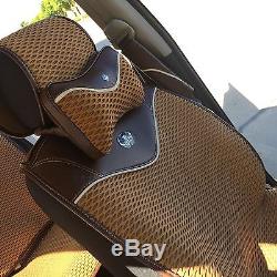 Seat Cover Shift Knob Steering Wheel Cushion Light Brown Cloth 3D Design 44001c