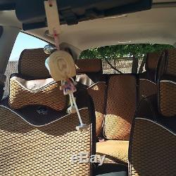 Seat Cover Shift Knob Steering Wheel Cushion Light Brown Cloth 3D Design 44001c