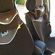 Seat Cover Shift Knob Steering Wheel Neck Cushion Brown Cloth 3-d Design 46001c