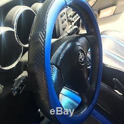 Seat Cover Shift Knob Steering Wheel PVC Leather Carbon Blue High Quality 34021c