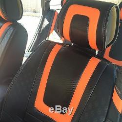 Seat Cover Shift Knob Steering Wheel PVC Leather Carbon Orange Hi Quality 34031c