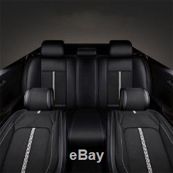 Set Black Fiber Seat Cover with Pillows + Steering Wheel Cover for 5-seats Car