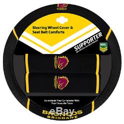 Set Of 3 Brisbane Broncos Nrl Car Seat Covers Steering Wheel Cover + Floor Mats