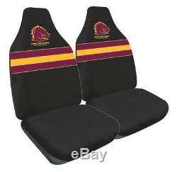 Set Of 3 Brisbane Broncos Nrl Car Seat Covers Steering Wheel Cover + Floor Mats