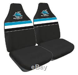 Set Of 3 Cronulla Sharks Nrl Car Seat Covers + Steering Wheel Cover + Floor Mats