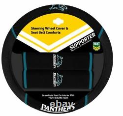 Set Of 3 Penrith Panthers Car Seat Covers + Steering Wheel Cover + Floor Mats