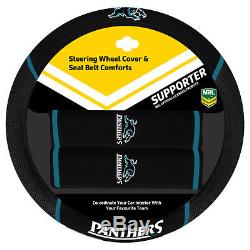 Set Of 3 Penrith Panthers Nrl Car Seat Covers Steering Wheel Cover + Floor Mats