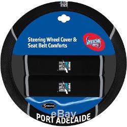 Set Of 3 Port Adelaide Power Afl Car Seat Covers Steering Wheel Cover Floor Mats