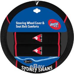 Set Of 3 Sydney Swans Afl Car Seat Covers + Steering Wheel Cover + Floor Mats