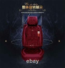 Short Plush Car Seat Covers Rhinestone Style with Steering Wheel Cover Universal