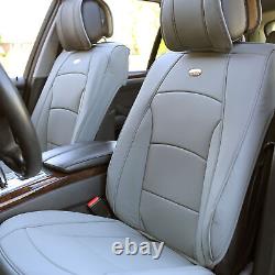 Solid Gray Leatherette Seat Cushion Full Set Covers with Beige Steering Cover