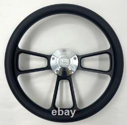 Steering Wheel 14 Black Billet 5-Hole Carbon Fiber Vinyl Wrap Polished FS Horn