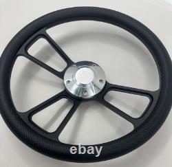 Steering Wheel 14 Black Billet 5-Hole Carbon Fiber Vinyl Wrap Polished FS Horn