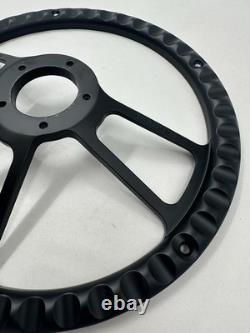 Steering Wheel 14 Black Billet 5-Hole Metallic Blue Wrap Polished Chevy Horn