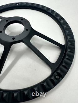 Steering Wheel 14 Black Billet 5-Hole Yellow Wrap Polished Retro GMC Horn