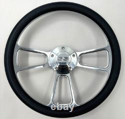 Steering Wheel 14 Polished Billet 5-Hole Vinyl Carbon Fiber Wrap Chevy SS Horn