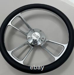 Steering Wheel 14 Polished Billet 5-Hole Vinyl Carbon Fiber Wrap Chevy SS Horn