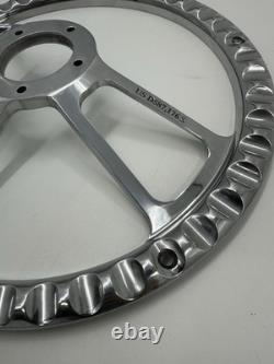 Steering Wheel 14 Polished Billet 5-Hole Wood Wrap Brass Rivets Black Horn