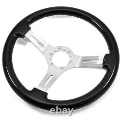 Steering Wheel Black Wood With Brushed Silver 3-Spokes 14 Fits 1968-82 Corvette