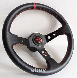 Steering Wheel Fits For HONDA Deep Dish Civic Integra Accord Prelude CRX Leather