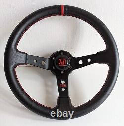 Steering Wheel Fits For HONDA Deep Dish Civic Integra Accord Prelude CRX Leather