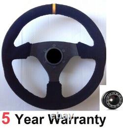 Suede Racing Steering Wheel 330mm And Boss Kit Fits Vw Golf Mk4 Mk5 Polo + More