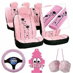 Sumex Seat Covers Harness Pads Steering Wheel & Dice Pink Girls Car Interior Set