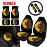 Sunflower Black Car Seat Covers With Floor Mats, Steering Wheel/console Cover 10x
