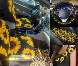Sunflower Black Car Seat Covers with Floor Mats, Steering Wheel/Console Cover 10x