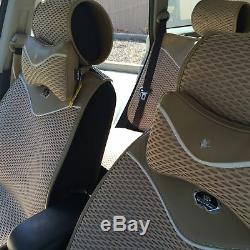 Tan Car Seat Covers Steering Wheel Shift Knob Belt Headrest Pillow Set 3D Style