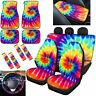 Tie Dye Car Seat Covers With Floor Mats, Steering Wheel Cover Full Set For Women