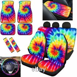 Tie Dye Car Seat Covers with Floor Mats, Steering Wheel Cover Full Set for Women