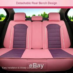 US Cute Girl Car Seat Covers Pink PU Leather Universal Fits 5-Sits SUV Cushion