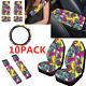 Universal 10x Car Seat Cover+steering Wheel Cover+seat Belt Armrest Pad