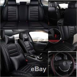 Universal 3D Black Car Top Leather Seat Cover with Steering Wheel Cover Full Set