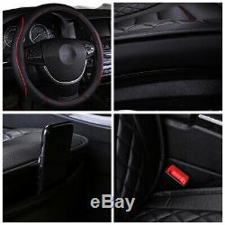 Universal 3D Black Car Top Leather Seat Cover with Steering Wheel Cover Full Set