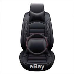 Universal 3D Black Car Top Leather Seat Cover with Steering Wheel Cover Full Set