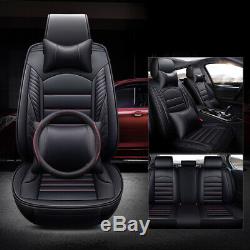 Universal 3D Black Car Top Leather Seat Cover with Steering Wheel Cover Full Set