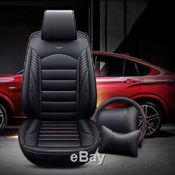 Universal 3D Black Car Top Leather Seat Cover with Steering Wheel Cover Full Set