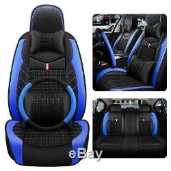 Universal 5-Seat Car Seat Cover PU Leather&Ice Silk Cushion+Steering Wheel Cover