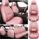 Universal 5-seats Leather Car Seat Covers Full Set & Steering Wheel Covers Pink