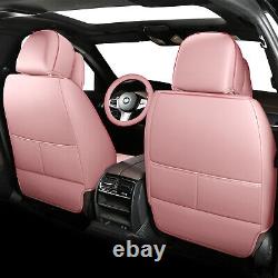 Universal 5-Seats Leather Car Seat Covers Full Set & Steering Wheel Covers Pink